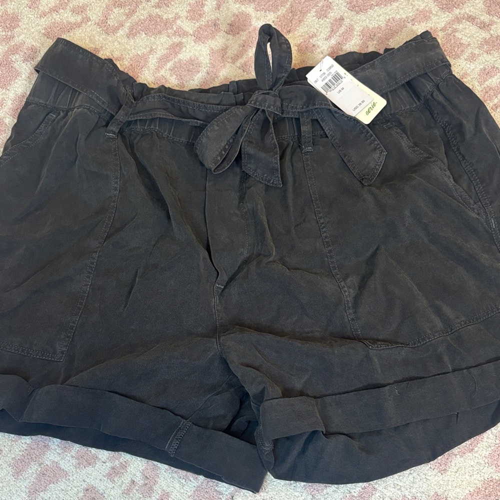 aerie Black Tie-Waist Paperbag Shorts